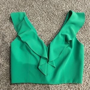 Alice + Olivia Green Ruffle Crop Top